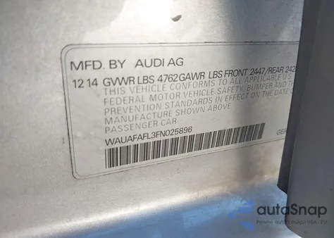 2015 Audi A4 2.0T Premium из США, поврежденный, VIN WAUAFAFL3FN025896